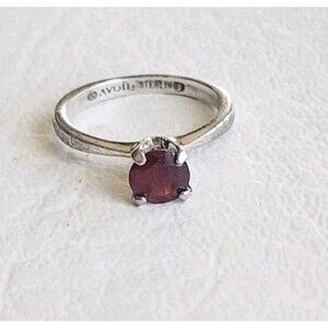 Vintage Avon Sterling Silver Solitaire Garnet Ring Size 5